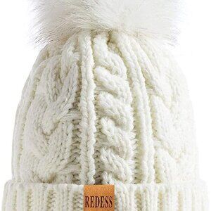 Women Winter Pompom Beanie Hat with Warm Fleece Lined, Thick Slouchy Snow Knit S